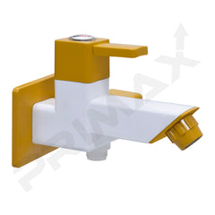 Plantex PTMT EDS-127 Two-way Bibcock Water Tap with Plastic Wall Flange & Teflon Tape/ 2-way Angle Valve with Attachment for Health Faucet (Yellow & White)