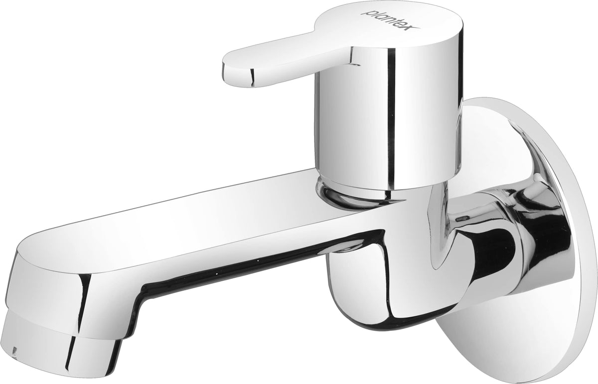 Plantex FLO-802 Pure Brass Bib Cock Water Tap with Teflon Tape & Brass Wall Flange-7 Year Warranty (Mirror Chrome Finish)