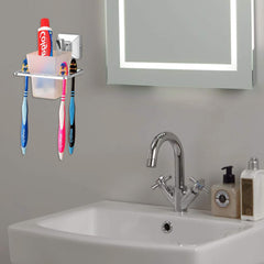 Plantex 304 Grade Stainless Steel Tooth Brush Holder/Tumbler Holder/Bathroom Accessories - Pack of 1, Squaro (Chrome)