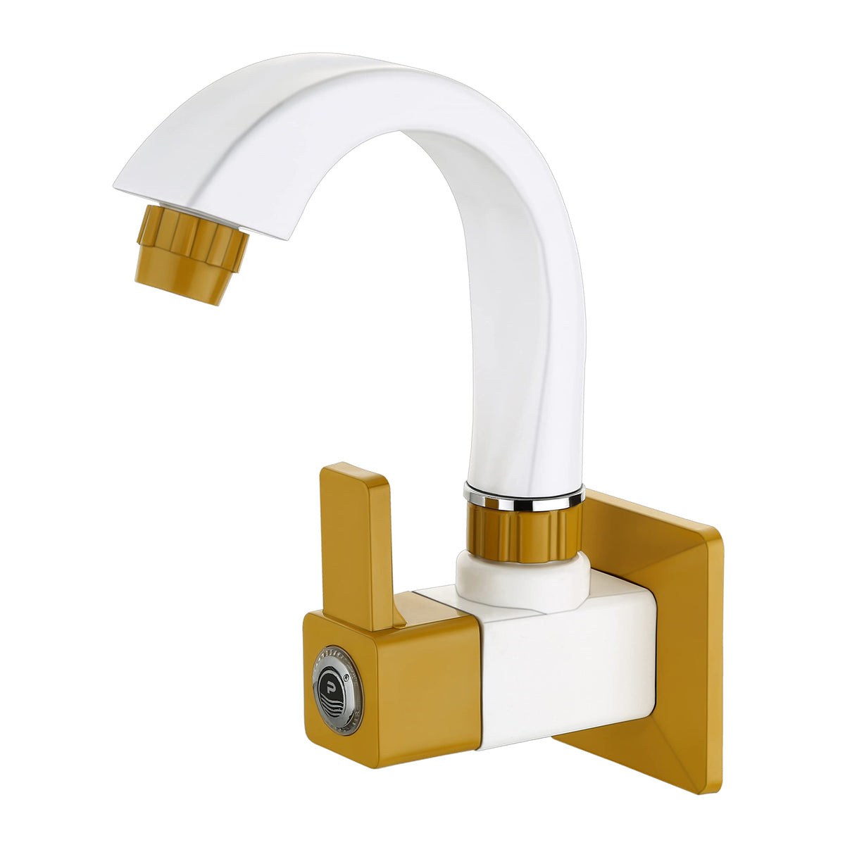 Primax PTMT EDS-125 Single Lever Sink Cock 360 Degree Swivel Spout for Kitchen Faucet/Sink Cock with Plastic Flange (Yellow & White)