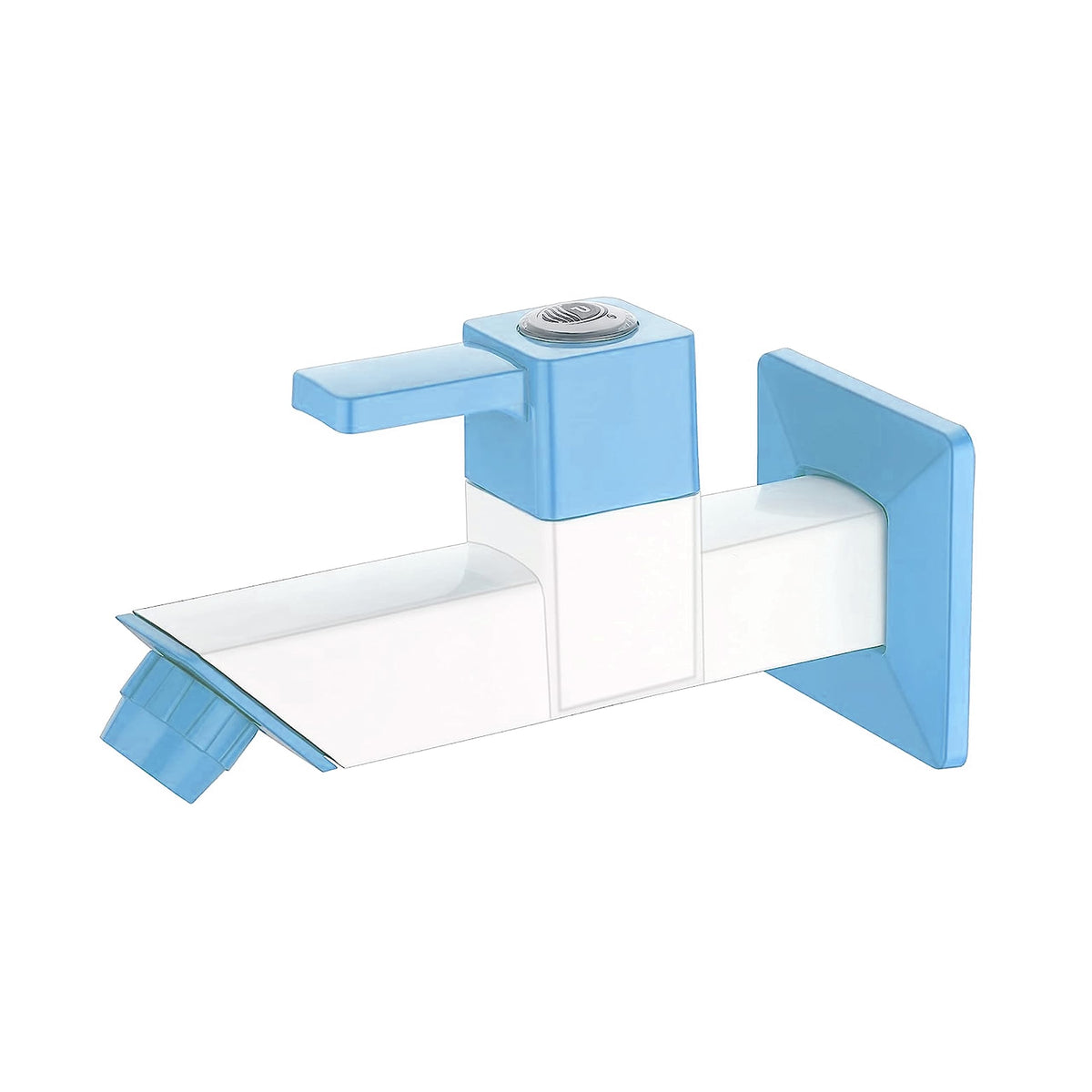 Primax PTMT Single Lever Bib Cock (Long Body) for Bathroom/Kitchen Sink Tap/Basin Faucet with Plastic Wall Flange - (APS-ES-112-Blue & White)