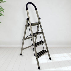 Plantex Ladder for Home-Foldable Aluminium 4 Step Ladder-Wide Anti Skid Steps (Anodize Coated-Gold)