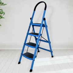 Plantex Premium Steel Foldable 4-Step Ladder for Home - Wide Anti Skid Step Ladder (Blue & Black)