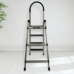 Plantex Ladder for Home-Foldable Aluminium 4 Step Ladder-Wide Anti Skid Steps (Anodize Coated-Gold)