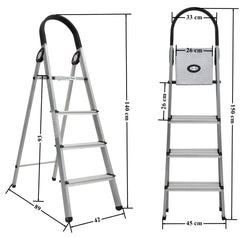 Plantex Wonder Aluminium Step Folding Ladder 4 Step for Home with Advanced Locking System - 4 Step Ladder (Silver & Black)