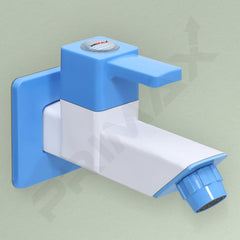 Plantex PTMT ES-111 Bibcock Water Tap for Bathroom with Teflon Tape and Plastic Wall Flange (Blue & White)