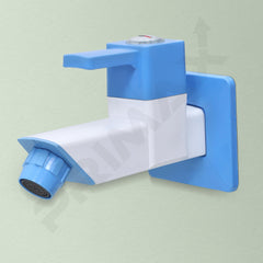 Plantex PTMT ES-111 Bibcock Water Tap for Bathroom with Teflon Tape and Plastic Wall Flange (Blue & White)