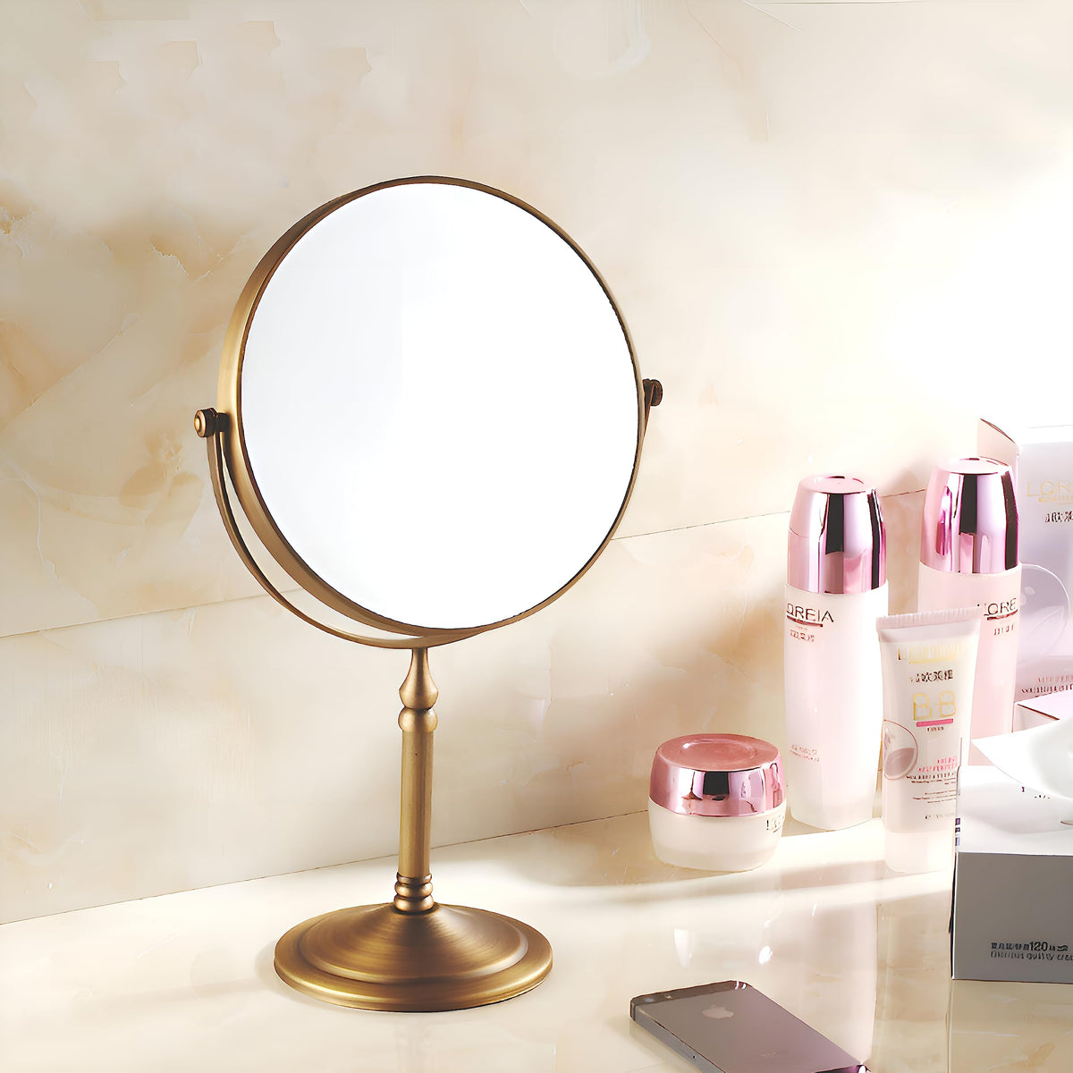 Plantex Brass Magnifying Mirror/Dual-Side 360° Swivel Mirror/Counter-Top Bathroom Mirror 10X Zoom/Makeup/Vanity Mirror - Brass Antique