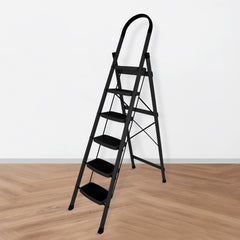 Primax 6-Step Ladder for Home | Wide Anti Skid Step Ladder - Strong Wide Steps Ladder | 5 Year Manufacturer Warranty (Black)