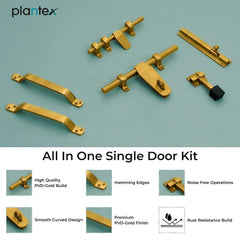 Plantex Stainless Steel Door Kit for Single Door/Door Hardware/Door Accessories (10 inch Al-Drop,8 inch Latch, 8 inch 2 Handles,7 inch Tower Bolt and 4 inch Door Stopper) - (DK-07-PVD Gold)