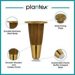 Plantex Stainless Steel and Wood 4 inch Sofa Leg/Bed Furniture Leg Pair for Home Furnitures (DTS-55-PVD Gold) – 4 Pcs