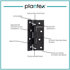 Plantex Heavy Duty Stainless Steel Door Butt Hinges 4 inch x 14 Gauge/2 mm Thickness Home/Office/Hotel for Main Door/Bedroom/Kitchen/Bathroom - Pack of 24 (Black)