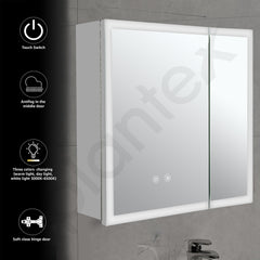 Plantex LED Mirror Cabinet for Bathroom with Defogger/Double Door Cabinet/Bathroom Organizer/Shelf - 18x18 Inches