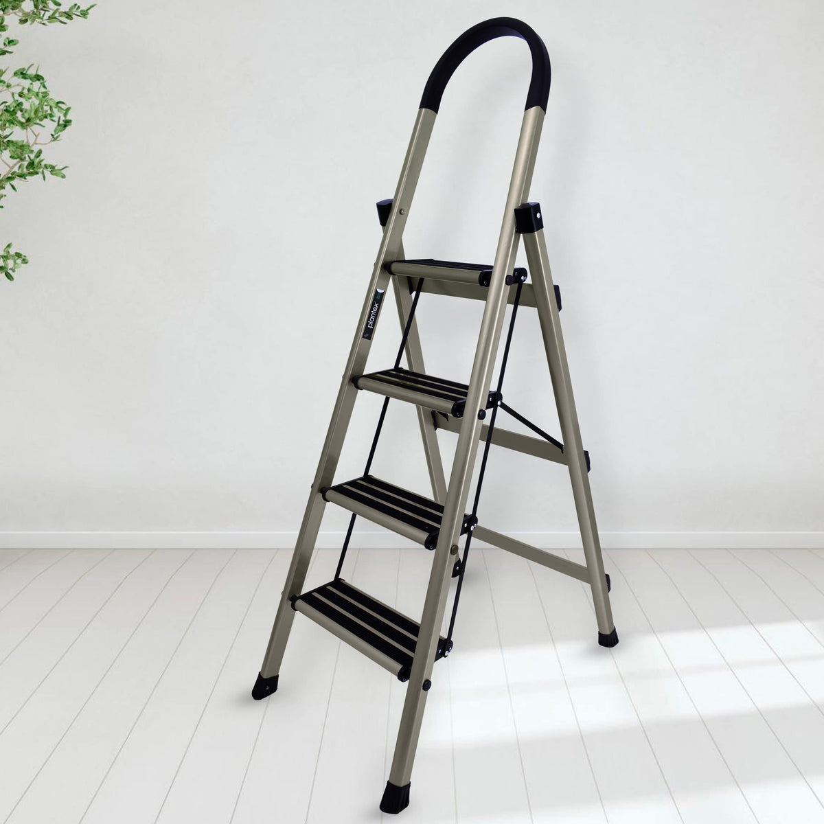 Plantex Ladder for Home-Foldable Aluminium 4 Step Ladder-Wide Anti Skid Steps (Anodize Coated-Gold)