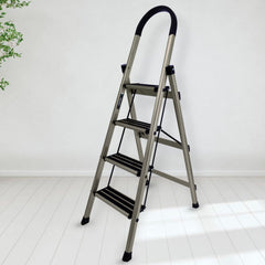 Plantex Ladder for Home-Foldable Aluminium 4 Step Ladder-Wide Anti Skid Steps (Anodize Coated-Gold)