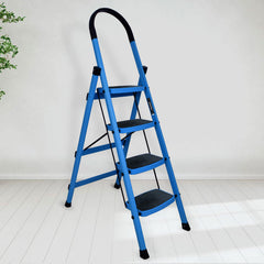 Plantex Premium Steel Foldable 4-Step Ladder for Home - Wide Anti Skid Step Ladder (Blue & Black)