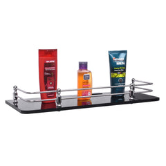 Plantex Premium Black Glass Shelf for Bathroom/Kitchen/Living Room - Bathroom Accessories (Polished 12x6 - Pack of 3)