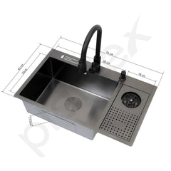 Plantex 304 Grade Stainless Steel Kitchen Sink With Integrated Waterfall/Faucet & Dustbin/Glass Washer & Drain Basket (Nano-black)