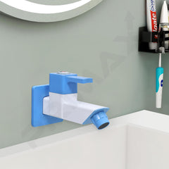 Plantex PTMT ES-111 Bibcock Water Tap for Bathroom with Teflon Tape and Plastic Wall Flange (Blue & White)