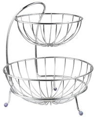 Plantex Stainless Steel 2-Tier Fruit & Vegetable Basket for Dining Table/Kitchen - Countertop (Chrome)