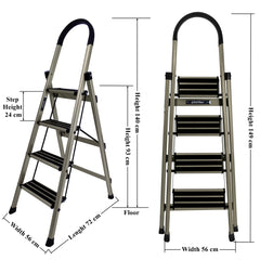 Plantex Ladder for Home-Foldable Aluminium 4 Step Ladder-Wide Anti Skid Steps (Anodize Coated-Gold)