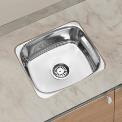 Plantex Stainless Steel Kitchen Sink/Single Bowl Kitchen Sink with Hose Pipe and Round Coupling - Flush Mount/Under Mount/Top Mount - (Chrome - 18x16 inch)