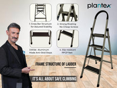 Plantex Ladder for Home-Foldable Aluminium 4 Step Ladder-Wide Anti Skid Steps (Anodize Coated-Gold)