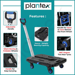 Plantex Multipurpose Foldable Platform Trolley/Hand Truck and Portable Dolly Push Kart with Telescopic Handle and Foldable Guarded Wheels – (APS-723-FW-99HA-Black & Blue)