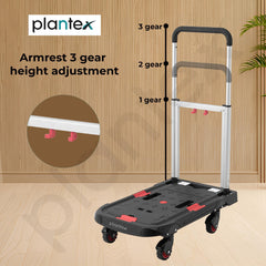 Plantex Multipurpose Folding Platform Trolley/Hand Truck and Portable Dolly Push Kart with Telescopic Handle and Foldable Guarded Wheels – (APS-722-FW99FS-Red and Black)