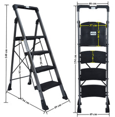 Plantex Heavy-Duty Mild-Steel Hulk Folding 4 Step Ladder for Home with Advanced Locking System -Anti Slip 4 Wide Step Ladder(Web-Grey)