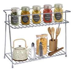 Plantex Heavy Duty Stainless Steel 2-Tier Kitchen Rack/Storage Shelf/Spice Jar Rack - Multipurpose Storage Rack for Kitchen (Chrome)