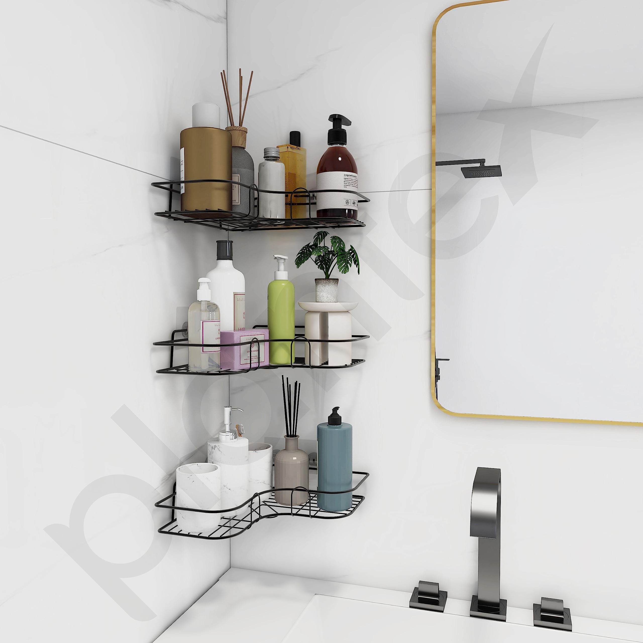 Plantex Bathroom Corner Self Adhesive Shelf/Rack/Storage Organizer