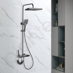 Plantex Thermostatic Shower Panel with Piano Switches and Digital Display/Shower Set with Head Shower/Hand Shower/Bidet Gun - Slate Grey