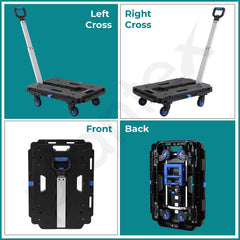 Plantex Multipurpose Foldable Platform Trolley/Hand Truck and Portable Dolly Push Kart with Telescopic Handle and Foldable Guarded Wheels – (APS-723-FW-99HA-Black & Blue)