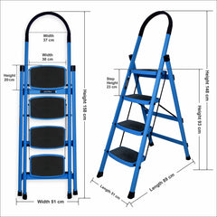 Plantex Premium Steel Foldable 4-Step Ladder for Home - Wide Anti Skid Step Ladder (Blue & Black)