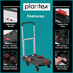 Plantex Multipurpose Folding Platform Trolley/Hand Truck and Portable Dolly Push Kart with Telescopic Handle and Foldable Guarded Wheels – (APS-722-FW99FS-Red and Black)