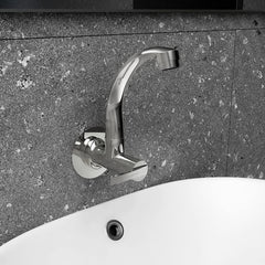 Plantex AQ-1410 Pure Brass Kitchen Sink Cock/Bathroom Basin Tap with Brass Wall Flange & Teflon Tape- Wall Mount (Mirror-Chrome Finish)