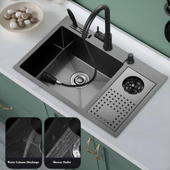 Plantex 304 Grade Stainless Steel Kitchen Sink With Integrated Waterfall/Faucet & Dustbin/Glass Washer & Drain Basket (Nano-black)