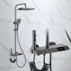 Plantex Thermostatic Shower Panel with Piano Switches and Digital Display/Shower Set with Head Shower/Hand Shower/Bidet Gun - Slate Grey