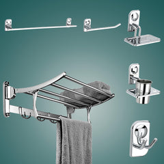 Plantex Dream Bathroom Accessories - Stainless Steel 6 Pcs Bathroom Organizer Set - Folding Towel Rack/Towel Rod/Napkin Ring/Soap Dish/Tumbler Holder/Robe Hook -(Chrome)