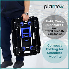 Plantex Multipurpose Foldable Platform Trolley/Hand Truck and Portable Dolly Push Kart with Telescopic Handle and Foldable Guarded Wheels – (APS-723-FW-99HA-Black & Blue)