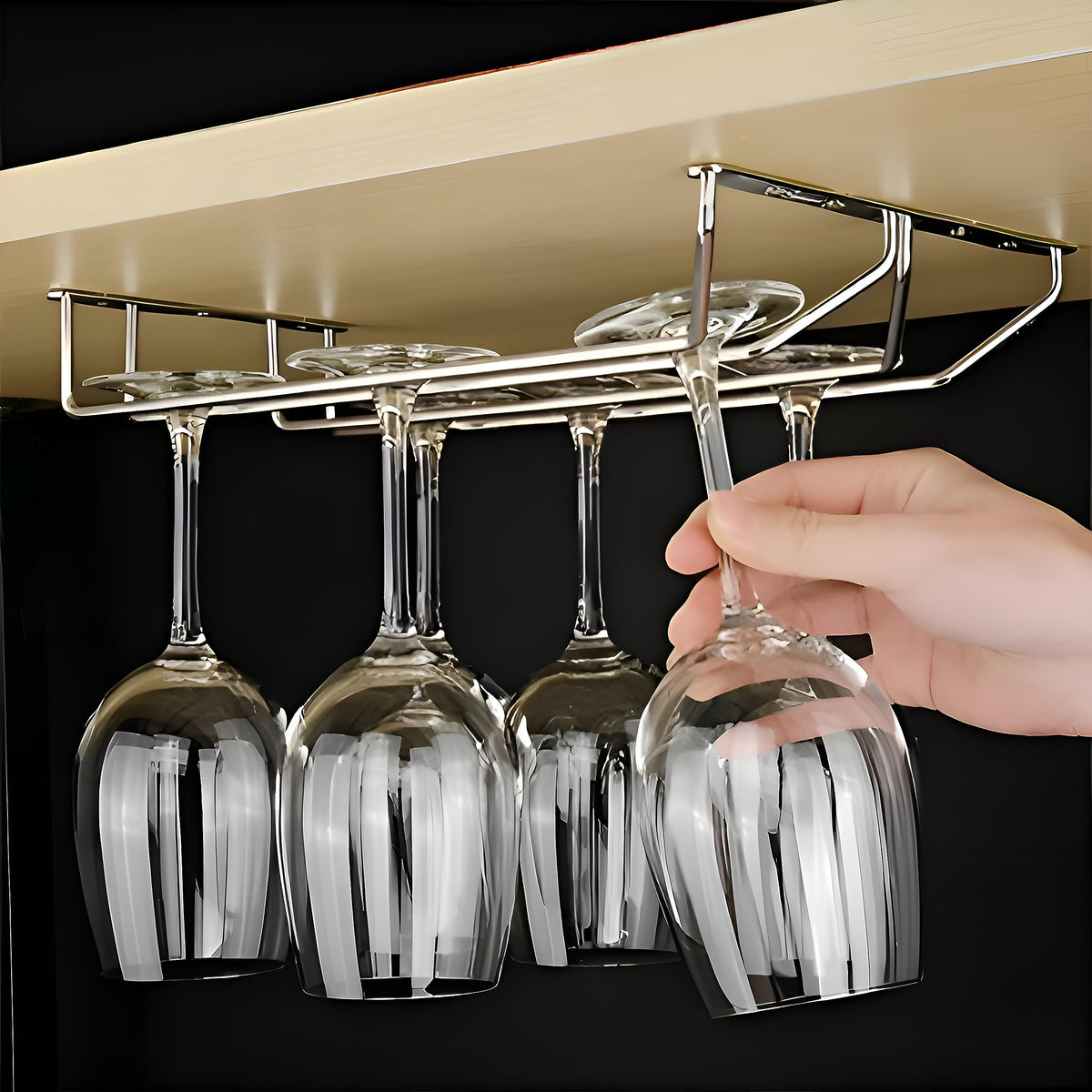 Plantex Wine Glass Rack/Holder Upside Down Glass Hanging Organizer/Glass Hanging Stand for Pubs/Kitchen/Bars (Double Line / 16 x 9 Inches)