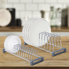 Plantex Stainless Steel Thali Stand| Plate Rack-Stand| Dish Rack| Plate Fixer for Modular Kitchen/Tandem Box Accessories- Set of 2 (Chrome)