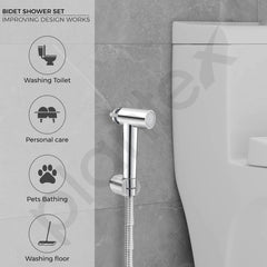 Plantex ABS Health Faucet Set for Bathroom/Dual Flow Jet Spray for Toilet with Stainless Steel 1 Meter Flexible Hose Pipe and Wall Hook/Hand Shower for Toilet-Chrome Finish