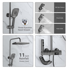 Plantex Thermostatic Shower Panel with Piano Switches and Digital Display/Shower Set with Head Shower/Hand Shower/Bidet Gun - Slate Grey