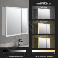 Plantex LED Mirror Cabinet for Bathroom with Defogger/Double Door Cabinet/Bathroom Organizer/Shelf - 18x18 Inches