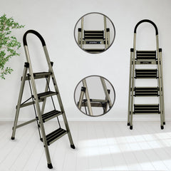 Plantex Ladder for Home-Foldable Aluminium 4 Step Ladder-Wide Anti Skid Steps (Anodize Coated-Gold)