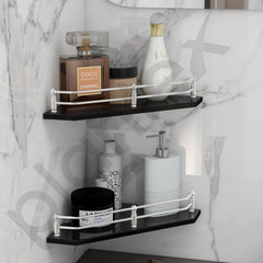 Plantex Premium Diamond Black Glass Corner Shelf for Bathroom/Kitchen Shelf/Bathroom Accessories (9x9 Inches) - Pack of 2