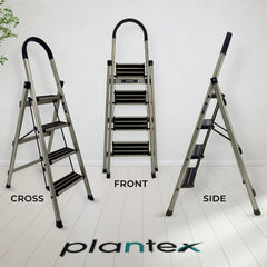 Plantex Ladder for Home-Foldable Aluminium 4 Step Ladder-Wide Anti Skid Steps (Anodize Coated-Gold)