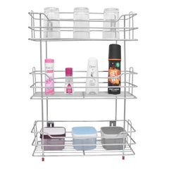 Plantex Stainless Steel Multipurpose 3 Tier Kitchen Rack/Storage Shelf/Dish Rack/Storage Rack for Kitchen (Chrome)